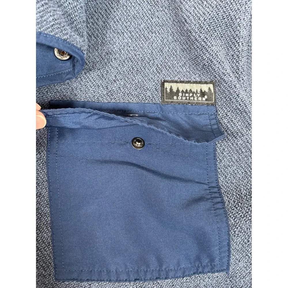 Simply Southern Mens XL Blue Heather Quarter Snap Fleece Pullover Elbow Patches